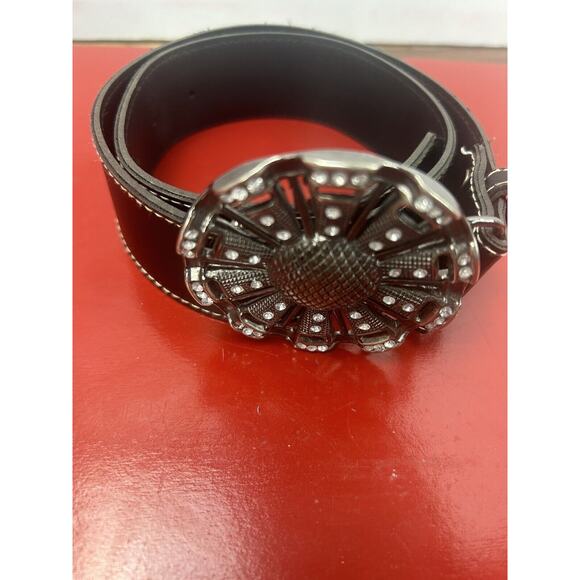 Black Fashion Belt Large with Flower Buckle Hippie Boho Gypsy Bling Womens - Picture 4 of 4